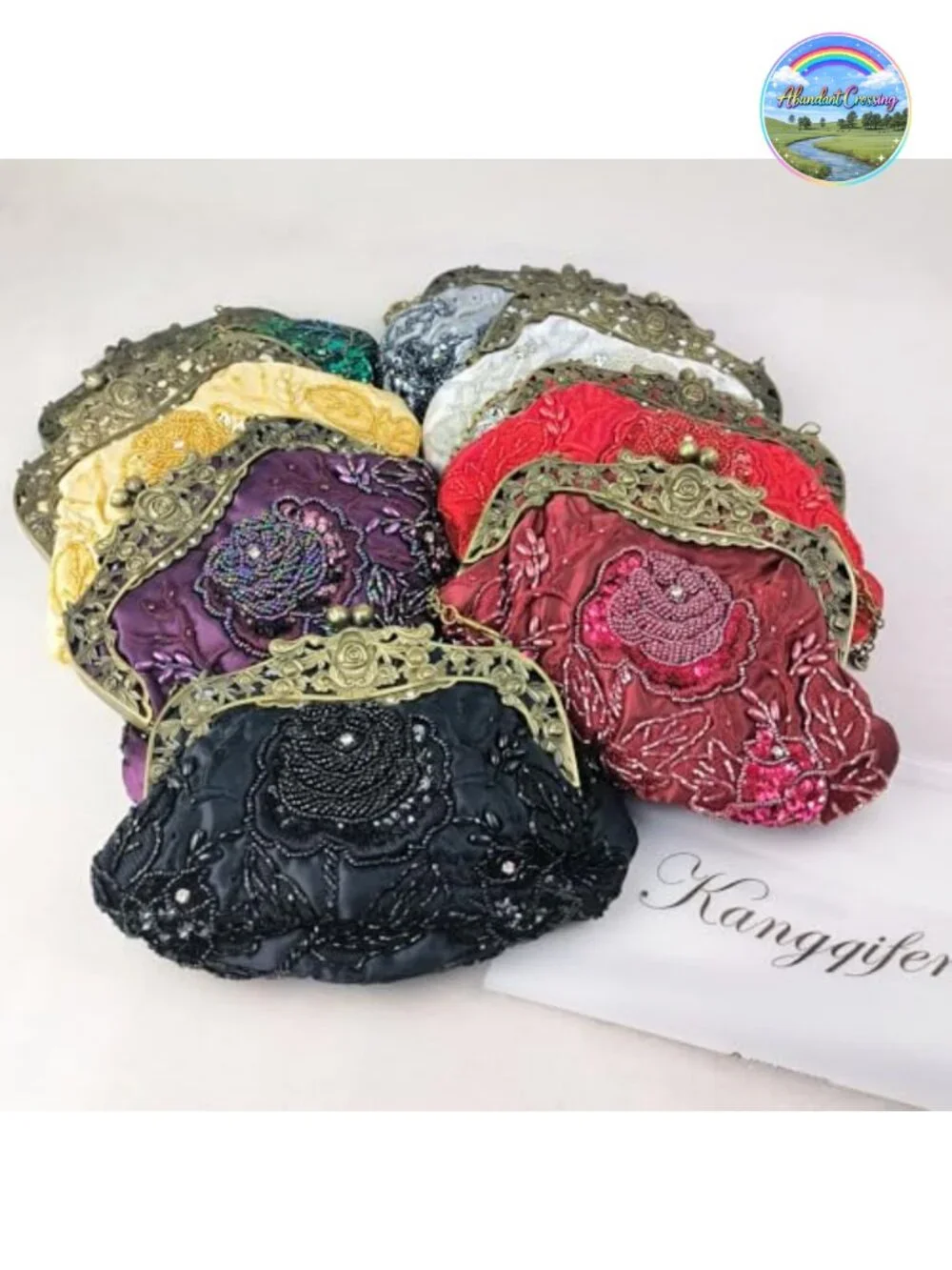 Beaded Sequin Flower Evening Bag Satin Clutch Party Prom